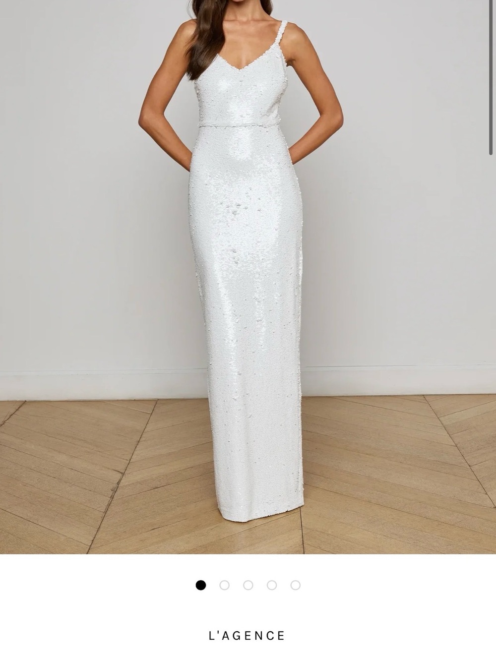 L'AGENCE White Sequin Maxi Slip Dress